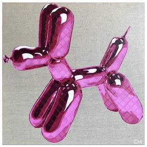 Koons Pink Balloon Dog Sculpture painted by Charlie Hanavich